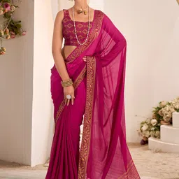 KAYOMMI Solid Zari Border Pure Crepe Festive Saree-picture-50