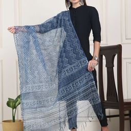 LOOM LEGACY Polka Dots Batik Printed Organza Dupatta-picture-27