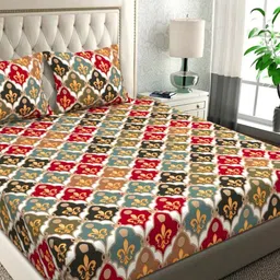 bsb home Jaipuri White & Grey Printed Microfiber 144 TC King Bedsheet Set 2.18 m x 2.20 m-picture-13