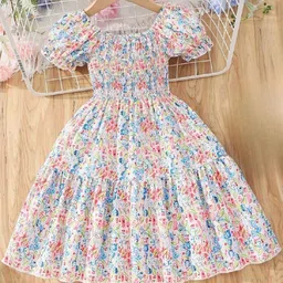 Billion Girls Floral Print Puff Sleeves Smocked Fit & Flare Midi Dress-75