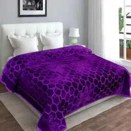 LA VERNE Purple Geometric Mink Mild Winter 400 GSM Double Bed Blanket-image-87