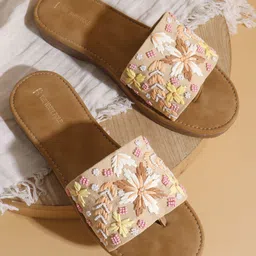 THE WHITE POLE Women Embroidered Open Toe Flats-image-36