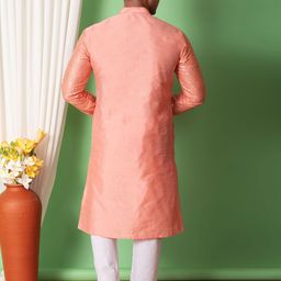 NFC CREATION Embroidered Mandarin Collar Straight Sequinned Dupion Silk Kurta With Pyjamas image 5