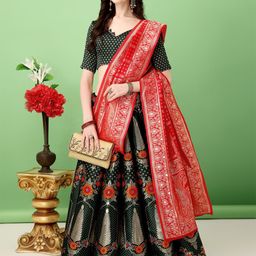LADY SHOPI Floral Woven Design Ready to Wear Lehenga & Unstitched Blouse With Dupatta-image-94