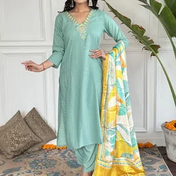 CANBIA Women Ethnic Motifs Embroidered Regular Kurta with Trousers & With Dupatta-4