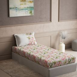 DDecor White & Pink 144 TC Single Bedsheet with 1 Pillow Covers-picture-14