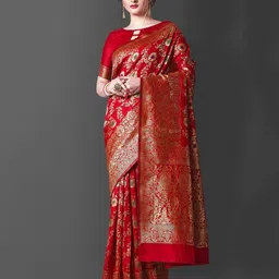 Visit Wear Women Woven Design Zari Pure Silk Banarasi Saree With Blouse Piece-image-9
