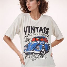 BLUEFICUS Women Printed Drop-Shoulder Sleeves Bio Finish T-shirt-image-4