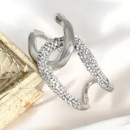 SOHI Silver-Plated Stone Studded The Opposta Cuff Bracelet-13
