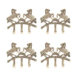 IndianShelf Gold-Toned 4 Pieces Brass Two Horse Cloth Hangers Wall Hooks-picture-17