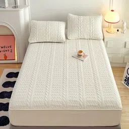 JC HOME White 150 TC Queen Bedsheet with 2 Pillow Covers-image-66