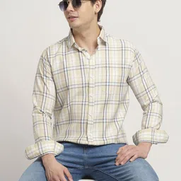 TRYBUY.IN Men Standard Spread Collar Windowpane Checked Cotton Casual Shirt-picture-4