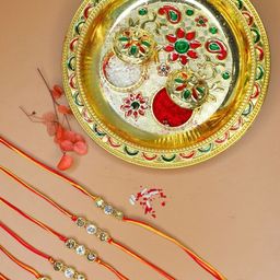 Anouk Set Of 6 Stones Studded Minimal Thread Rakhis With Card & Pooja Thali-26