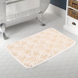 Aura Beige & White Printed Anti-Skid Bath Rugs-picture-2