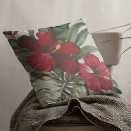 THEYAYACAFE Green & Red Floral Velvet Square Cushion Covers-4