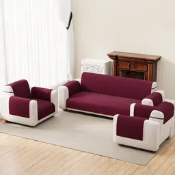 Lukzer Red Solid Velvet 1 Piece Sofa Cover With Arms-picture-27