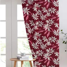 ANA Maroon & White Floral Room Darkening Long Door Curtain-image-75