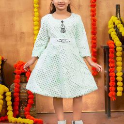 HERE&NOW Girls Self Design A-Line Knee Length Dress-image-96