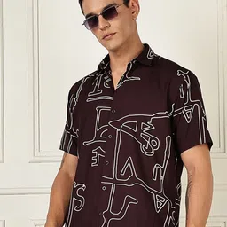 BS BLUE SQUAD Men India Slim Tailored Fit Typography Printed Spread Collar Casual Shirt-image-78
