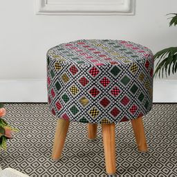 RIANCE CREATIONS Grey & Maroon Abstract Printed Round Ottoman-15