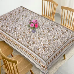 Texstylers Orange-Coloured Floral Pure Cotton 6-Seater Anti-Slip Rectangle Table Cover-9