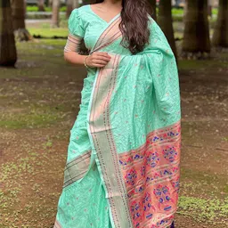 all about you Woven Design Zari Silk Blend Paithani Saree-image-25