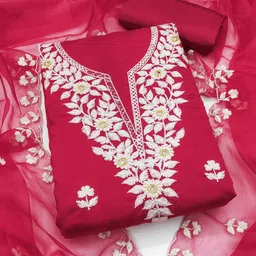 Panzora Floral Embroidered Thread Work Unstitched Dress Material-picture-18
