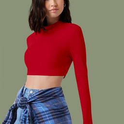 Dream Beauty Fashion Women Round Neck Long Sleeves Fitted Crop Top-picture-25
