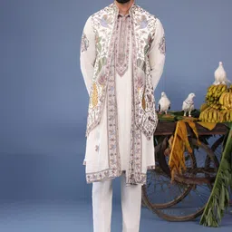 KALPRAAG Men Floral Embroidered Regular Sequinned Kurta with Trousers & With Dupatta-picture-45