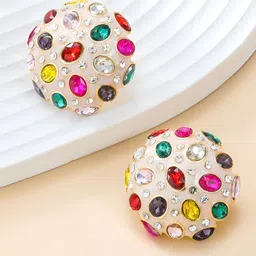 AVANT-GARDE PARIS Gold-Plated Rhinestone Circular Studs Earrings-image-72