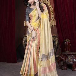 Dori Striped Pure Cotton Banarasi Saree-image-1