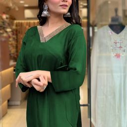 KALINI Embroidered A-Line Thread Work Kurta With Palazzos image 5