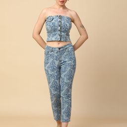Chemistry Baroque Floral Printed Sleeveless Denim Top With Trousers-picture-42