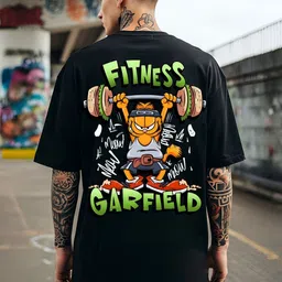 ANGERHOOD Graphic Garfield Printed Drop-Shoulder Sleeves Oversized Cotton T-shirt-picture-48