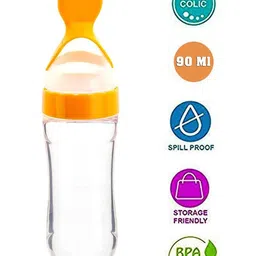 Joy Buzz Kids Set Of 2 Baby Spoon Feeder - 90 ml & Rattle Teether - Yellow & Blue image 2
