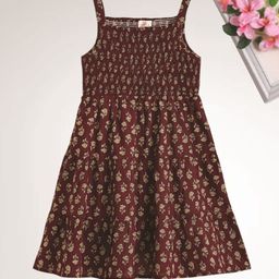 The Magic Wand Girls Floral Print Smocked Shoulder Straps Fit & Flare Dress-image-86