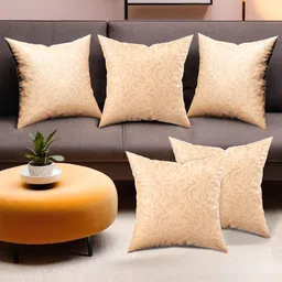 RUBOXA Beige Set of 5 Abstract Velvet Square Cushion Covers-22
