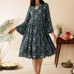 Anouk Tie Dye Printed Midi Ethnic Dresses-image-44