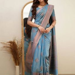 ZIBLON Woven Design Zari Silk Blend Kanjeevaram Saree-10
