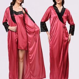 NIGHT KEYS Purple Satin Maxi Solid Nightdress-54