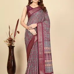 SSHAGUN LIFESTYLE Floral Printed Bhagalpuri Saree with Blouse Piece-image-1