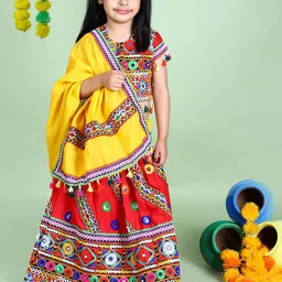 BANJARA INDIA Girls Embroidered Thread Work Ready to Wear Lehenga & Blouse With Dupatta-image-97