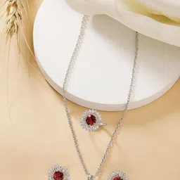 ZENEME Rhodium Plated Stones Studded Jewellery Set-image-75
