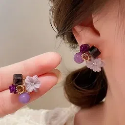 kazare Set Of 2 Gold Plated Artificial Stones studded Floral Shaped Studs-picture-1