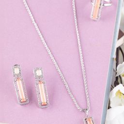 KAYRAH Women Peach Pendant Earrings & Ring Jewellery Set-image-19