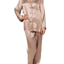 DEHMAN Women Lapel Collar Pure Silk Night Suits-image-73