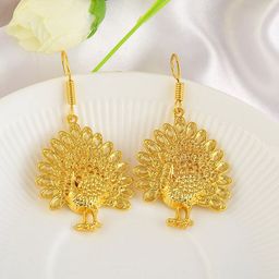 MEMOIR Gold Plated Peacock Shaped Drop Earrings-14