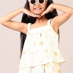 V-Mart Girls Floral Printed Shoulder Straps Layered A-Line Top-picture-32