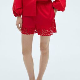 MANGO Women Schiffli Design Mid-Rise Regular Fit Above Knee Length Pure Cotton Shorts-image-12