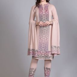MONTREX Floral Self Design Woolen Straight Kurta With Trousers & Dupatta-17